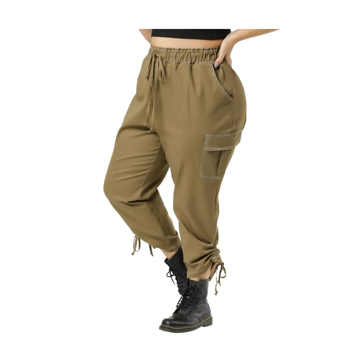 Agnes Orinda Women's Plus-Size Drawstring Elastic Waist Cargo Pants with Pockets