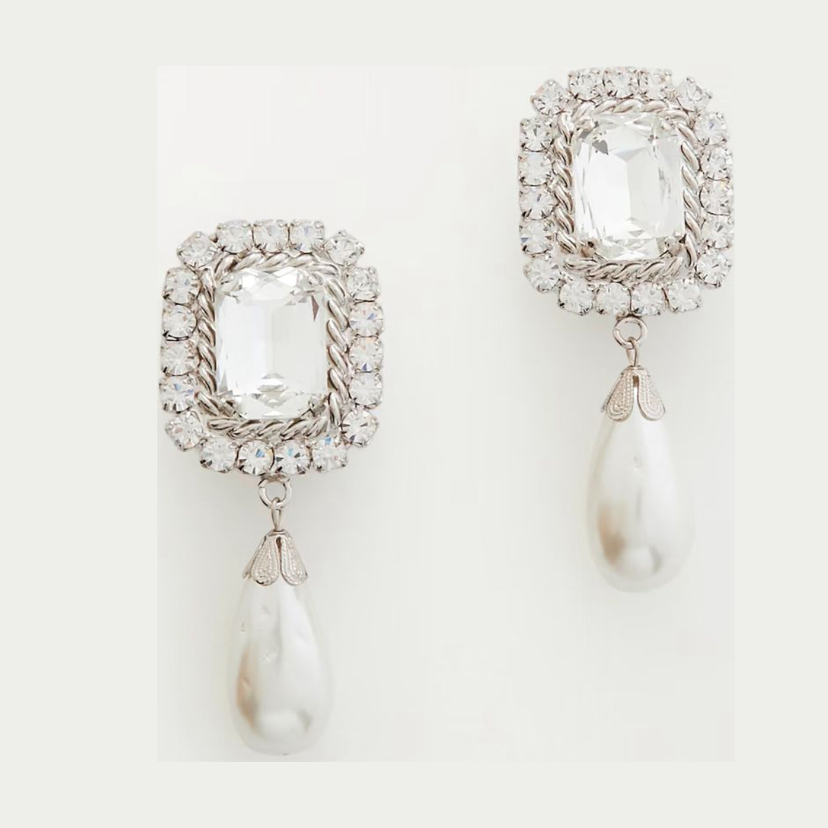 Alessandra Rich Silver-tone Crystal and Faux Pearl Clip Earrings