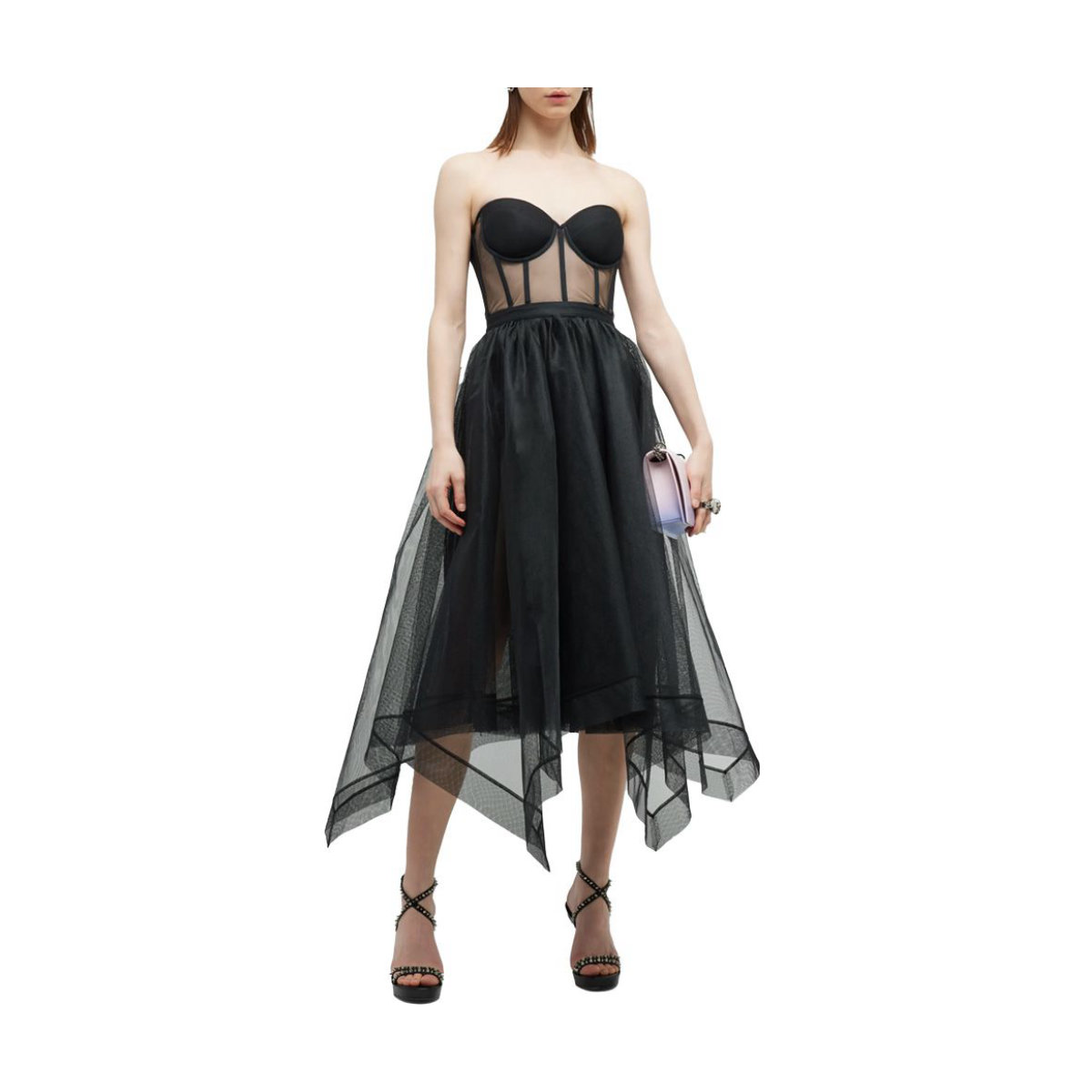 Alexander McQueen Semi-Sheer Handkerchief Gown with Corset Bodice
