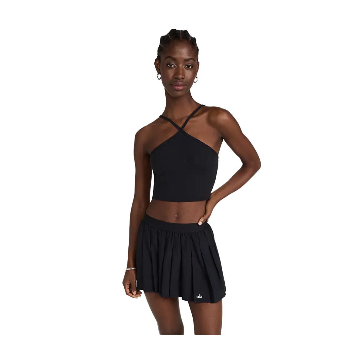 Alo Yoga Goddess Ribbed Cross Crop Top