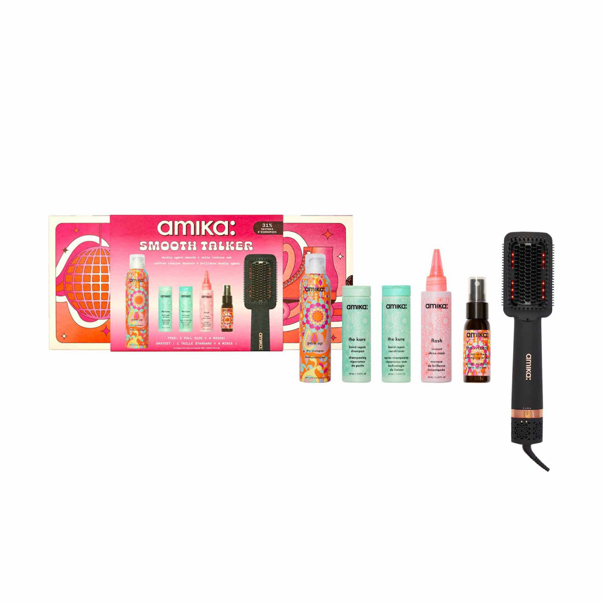 Amika Smooth Talker Double Agent Straightening Blow Dry Brush Hair Set