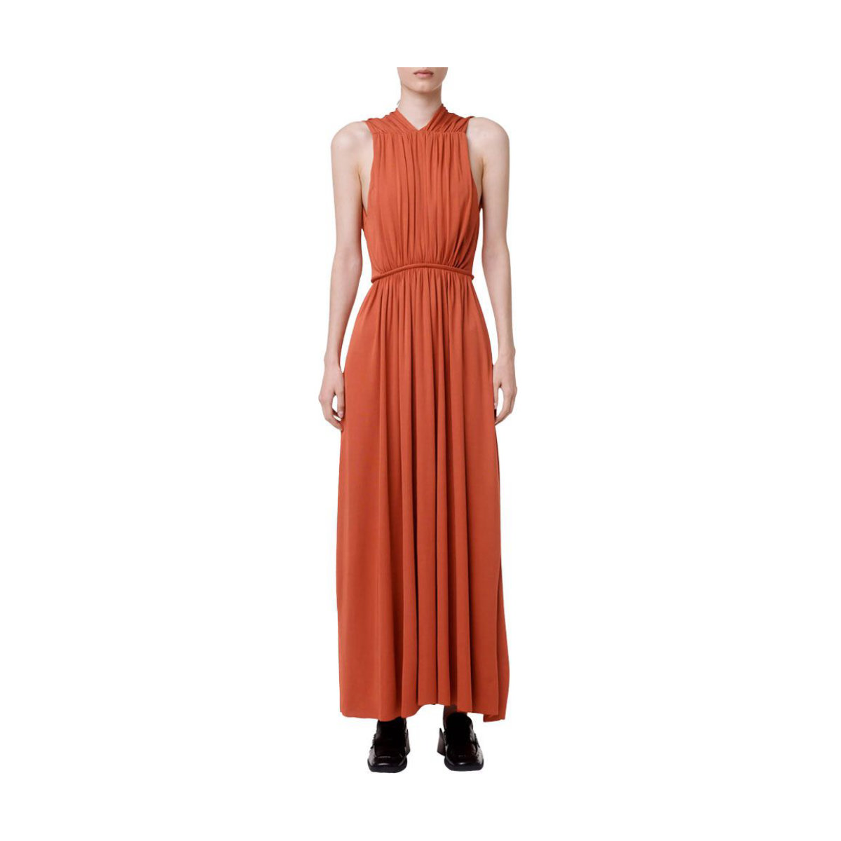 Another Tomorrow Shirred Maxi Dress with Back Cutout