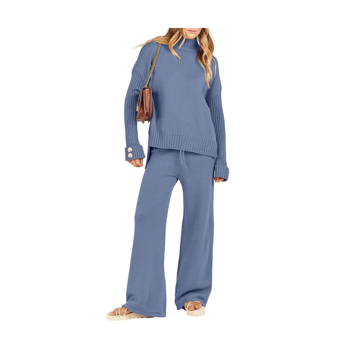 ANRABESS Knit Pullover and Wide Leg Pants Lounge Set