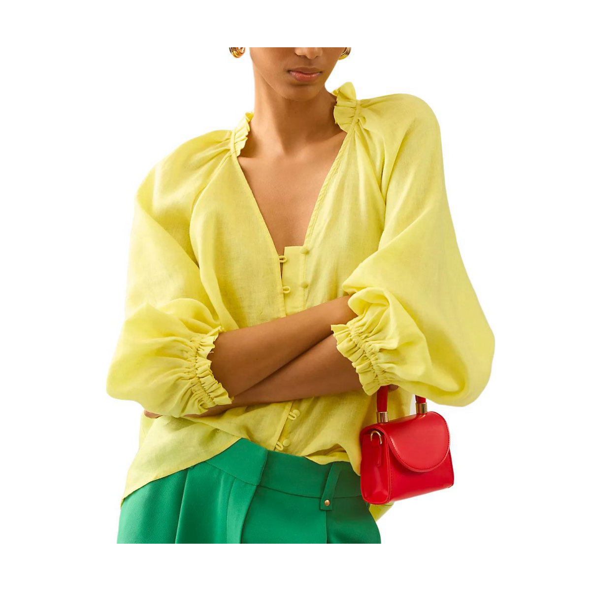 Anthropologie Linen Puff-Sleeve Blouse