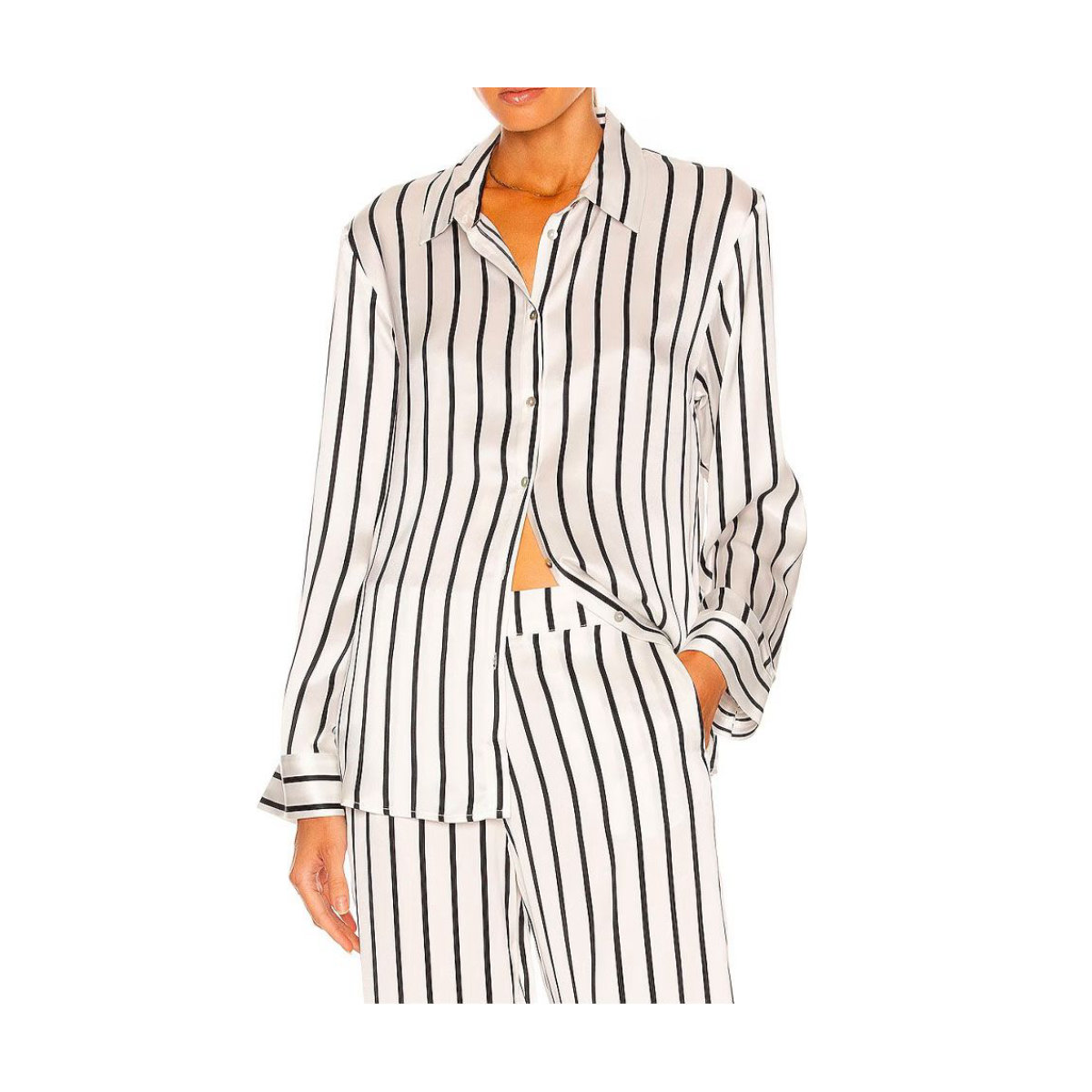 Asceno London Jet Black Striped Silk Pyjama Shirt