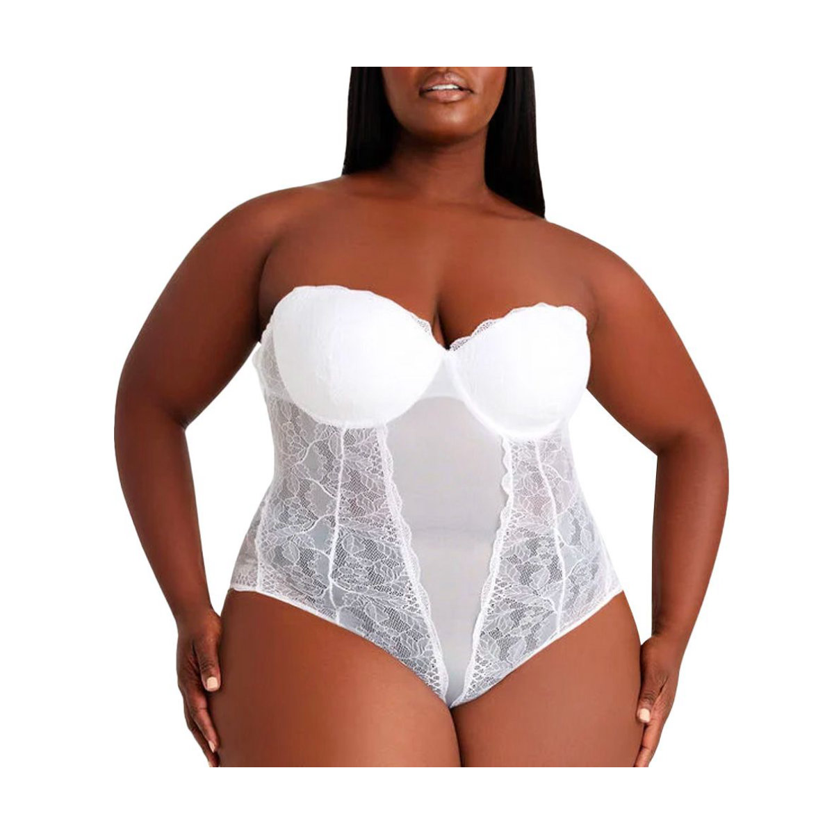 Ashley Stewart Mesh and Lace Convertible Bodysuit