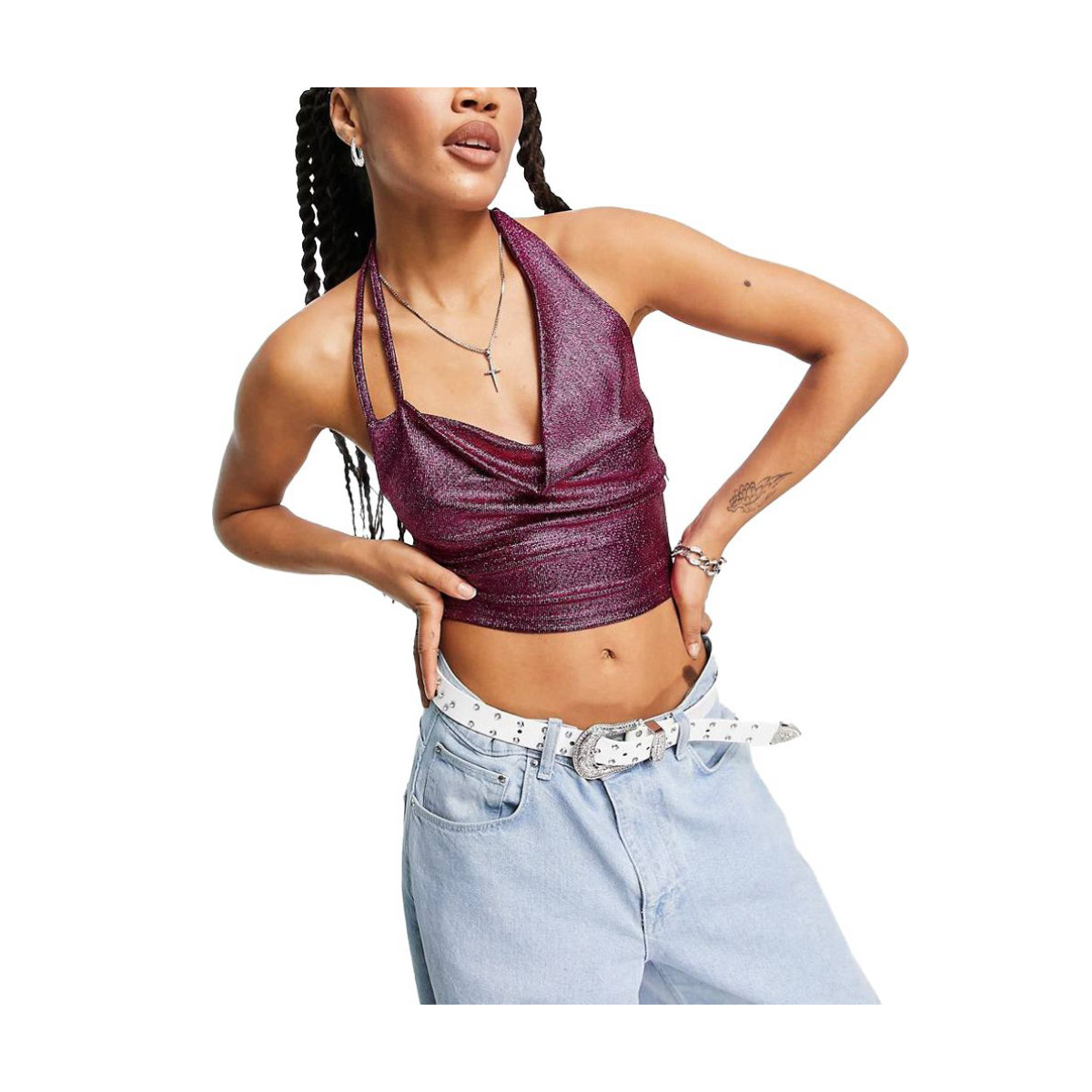 ASYOU Disco Halter Cami Top in Pink Foil