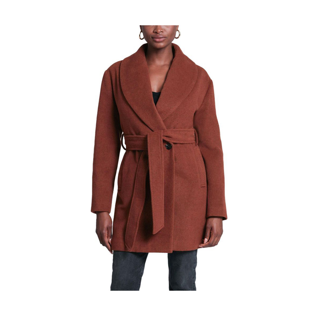 Avec Les Filles Wool Blend Belted Peacoat