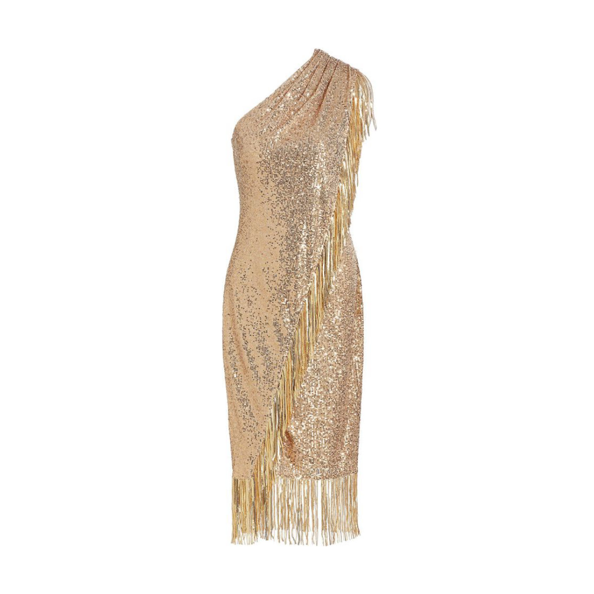 Badgley Mischka Fringe Trim Sequined Cocktail Dress