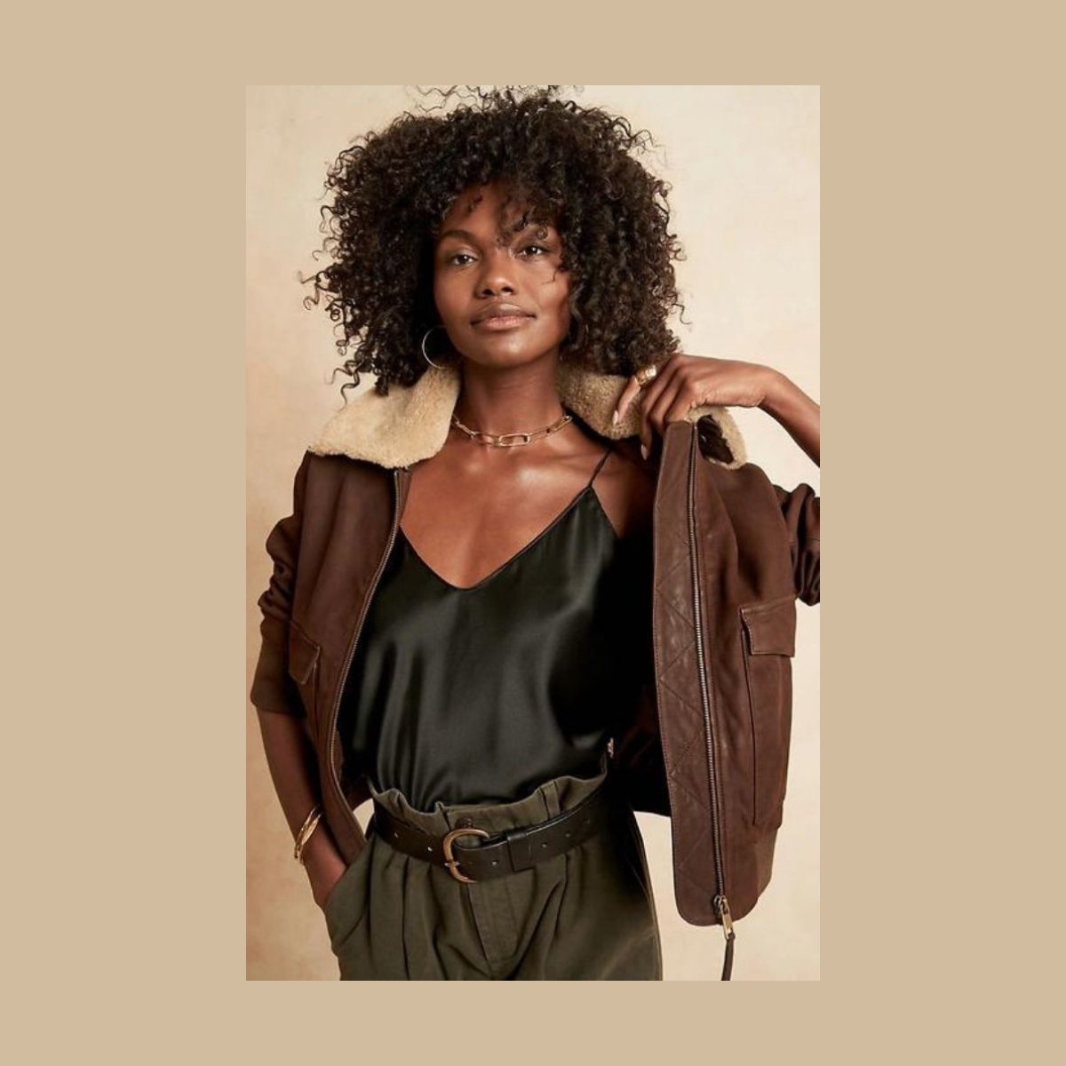 Banana Republic Leather Bomber Jacket with Removable Shearling Collar
