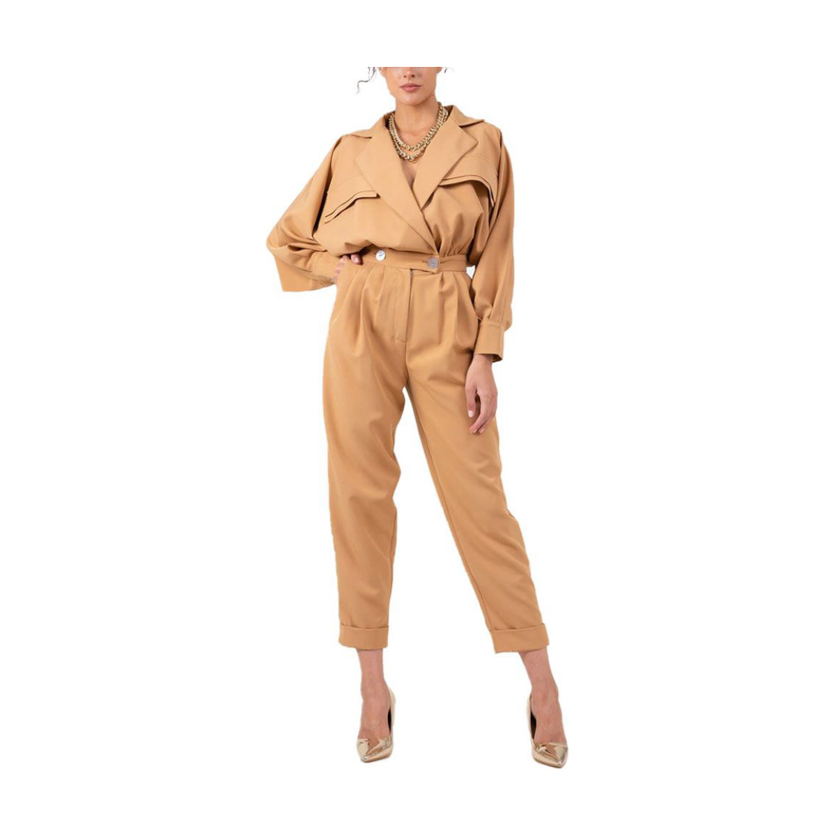 BLUZAT Camel Maxi Jumpsuit