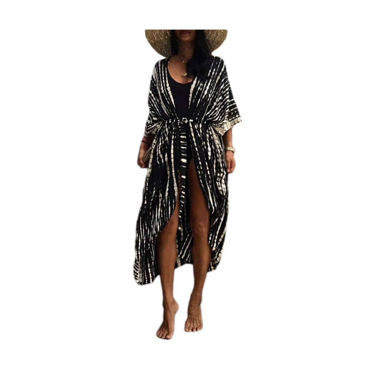 Bsubseach Stylish Tie Dye Open Front Long Kimono Swimsuit Cover up for Women