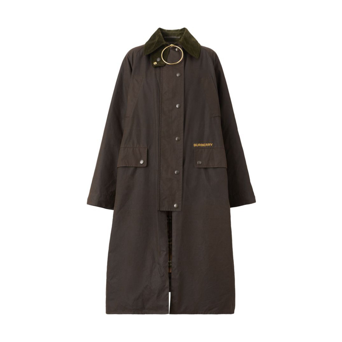 Burberry Zip Pull Detail Waxed Cotton Coat with Detachable Warmer