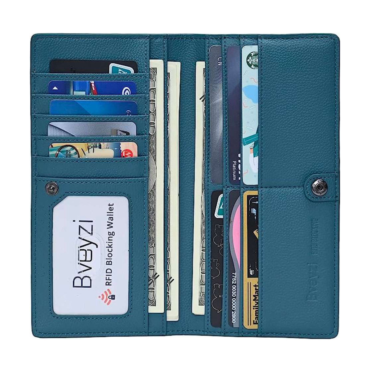 Bveyzi Ultra Slim Thin Leather RFID Blocking Clutch Wallet