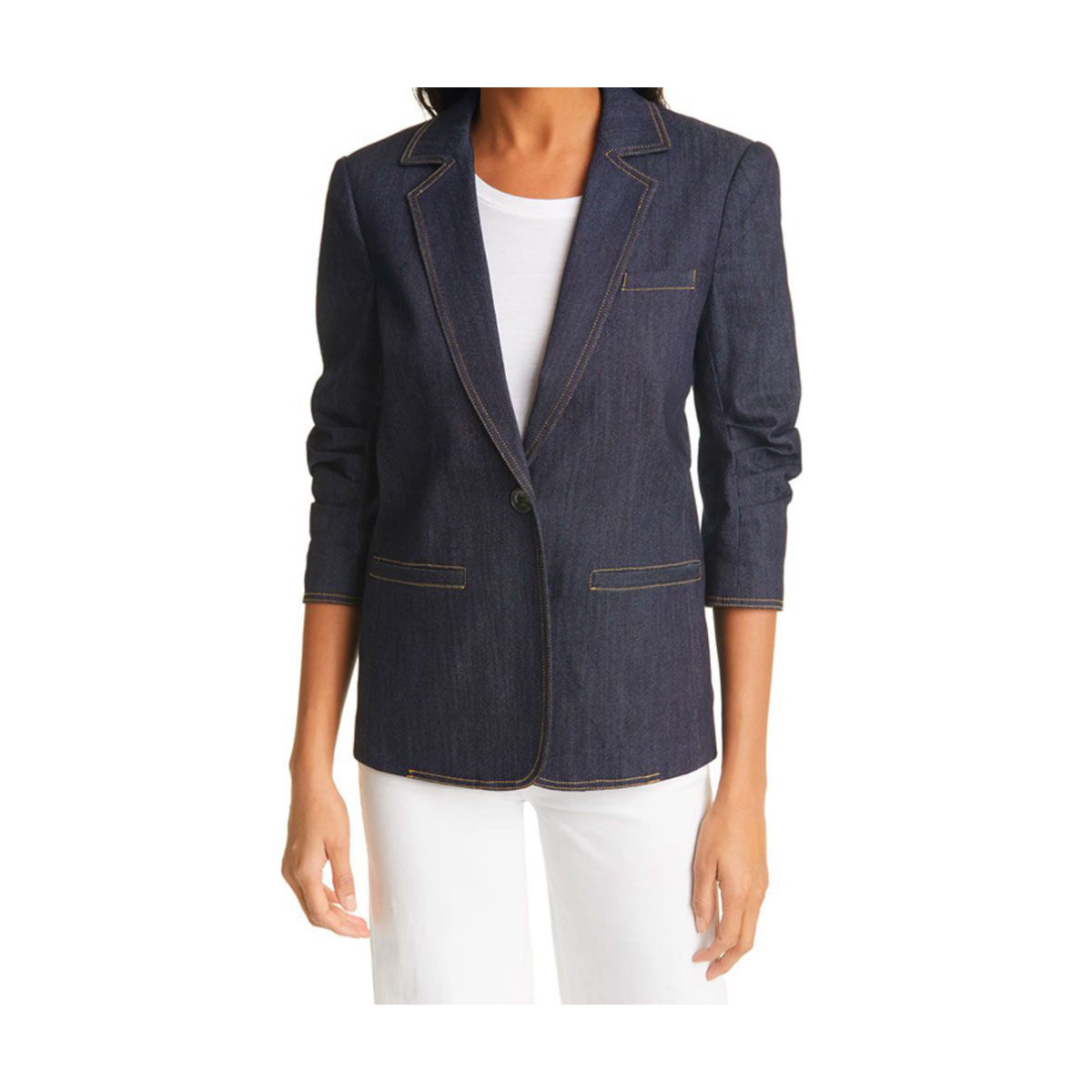 Cinq à Sept Khloe Ruched Sleeve Denim Blazer