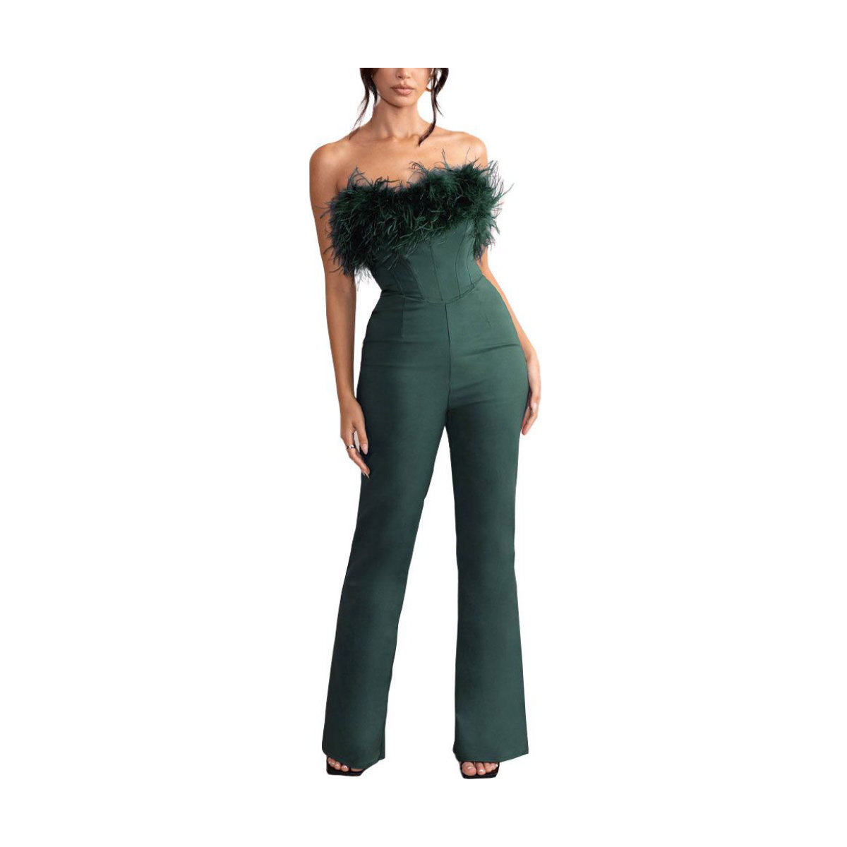 Club L Tessa Bottle Green Shaped Neckline Corset Jumpsuit