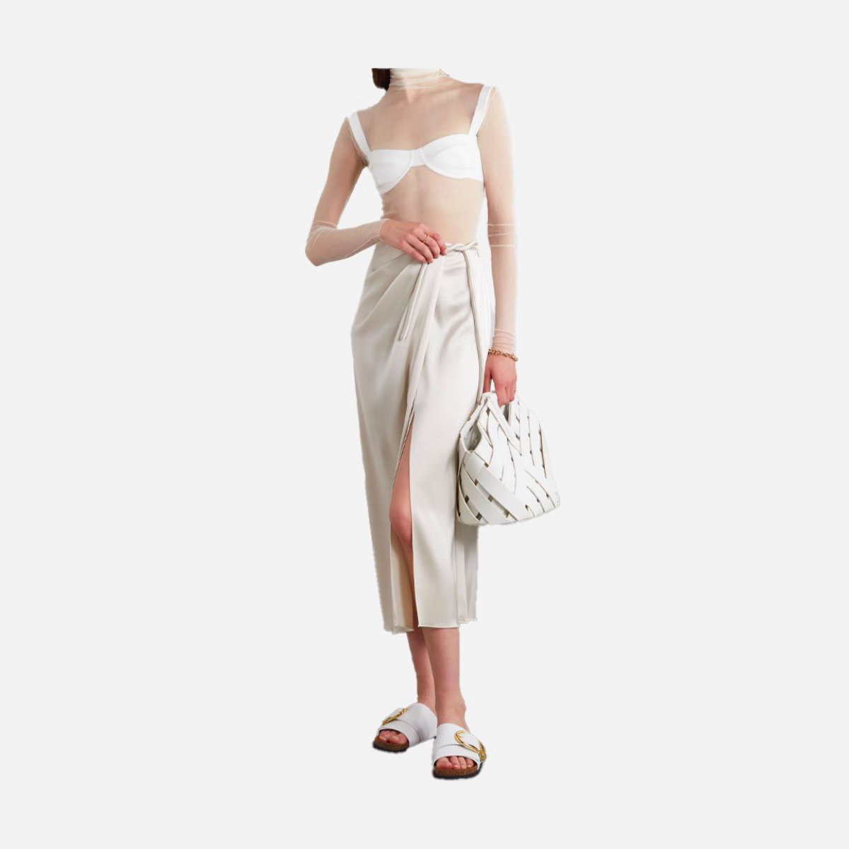 Cortana Cisne Silk-Tulle Turtleneck Top