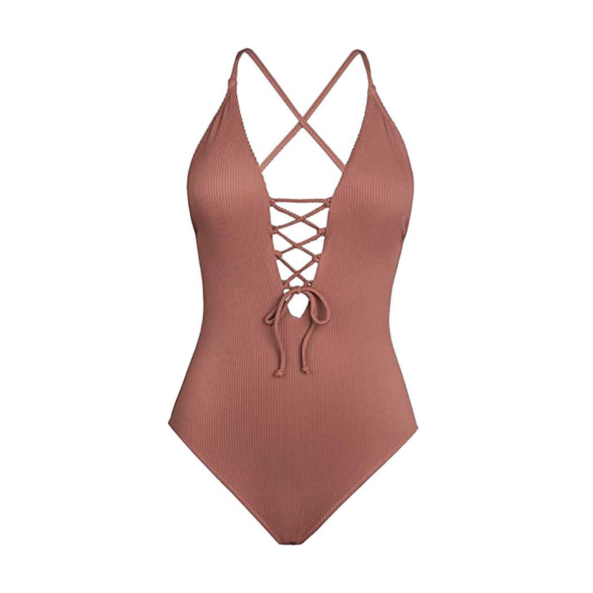 Cupshe Solid Color V Neck Lace Up One Piece Swimsuit