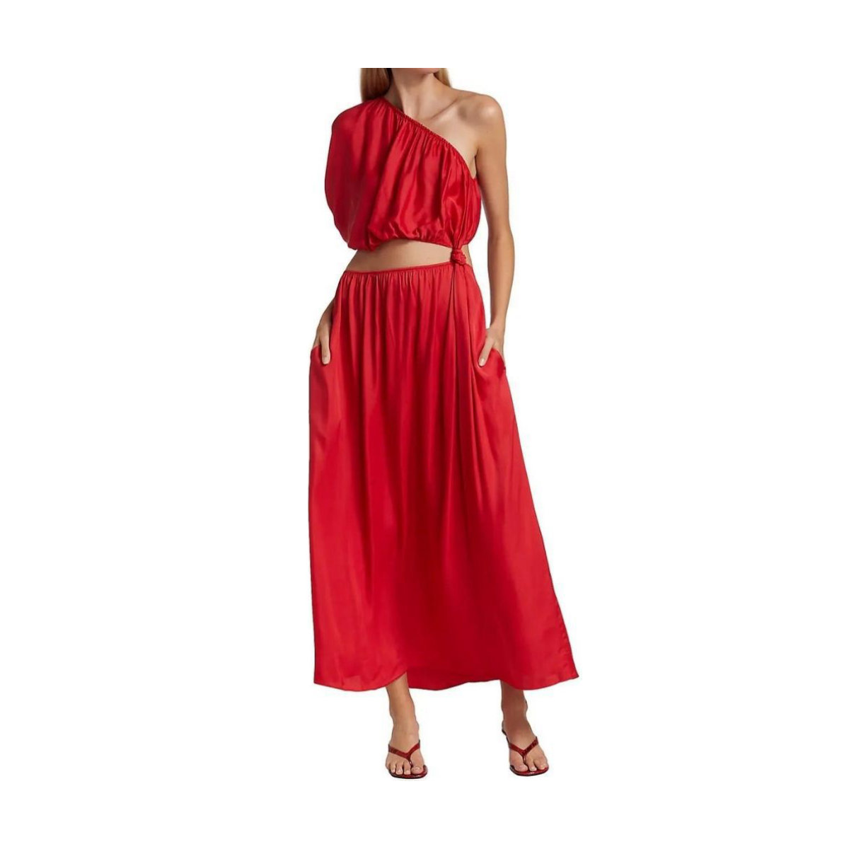 Farm Rio One-Shoulder Waist Cutout Linen Blend Dress