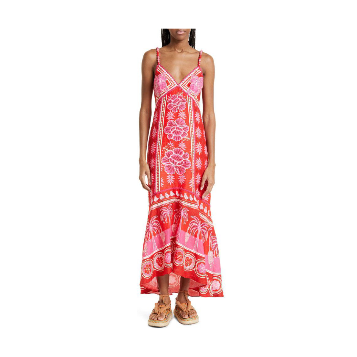 Farm Rio Summer Sunrise Embroidered Linen Dress