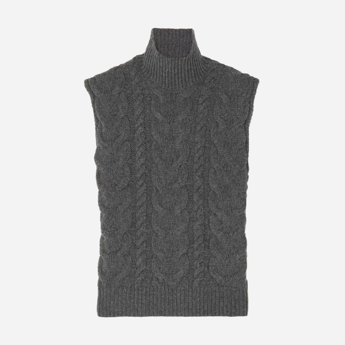 FRAME Cable-Knit Merino Wool Turtleneck Vest