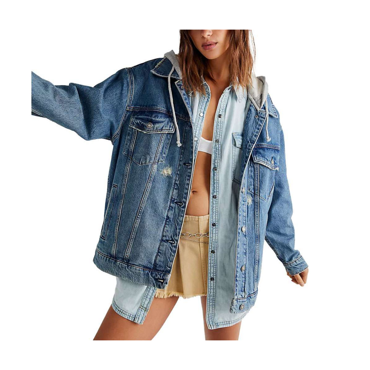 Free People Flawless Hooded Denim Jacket