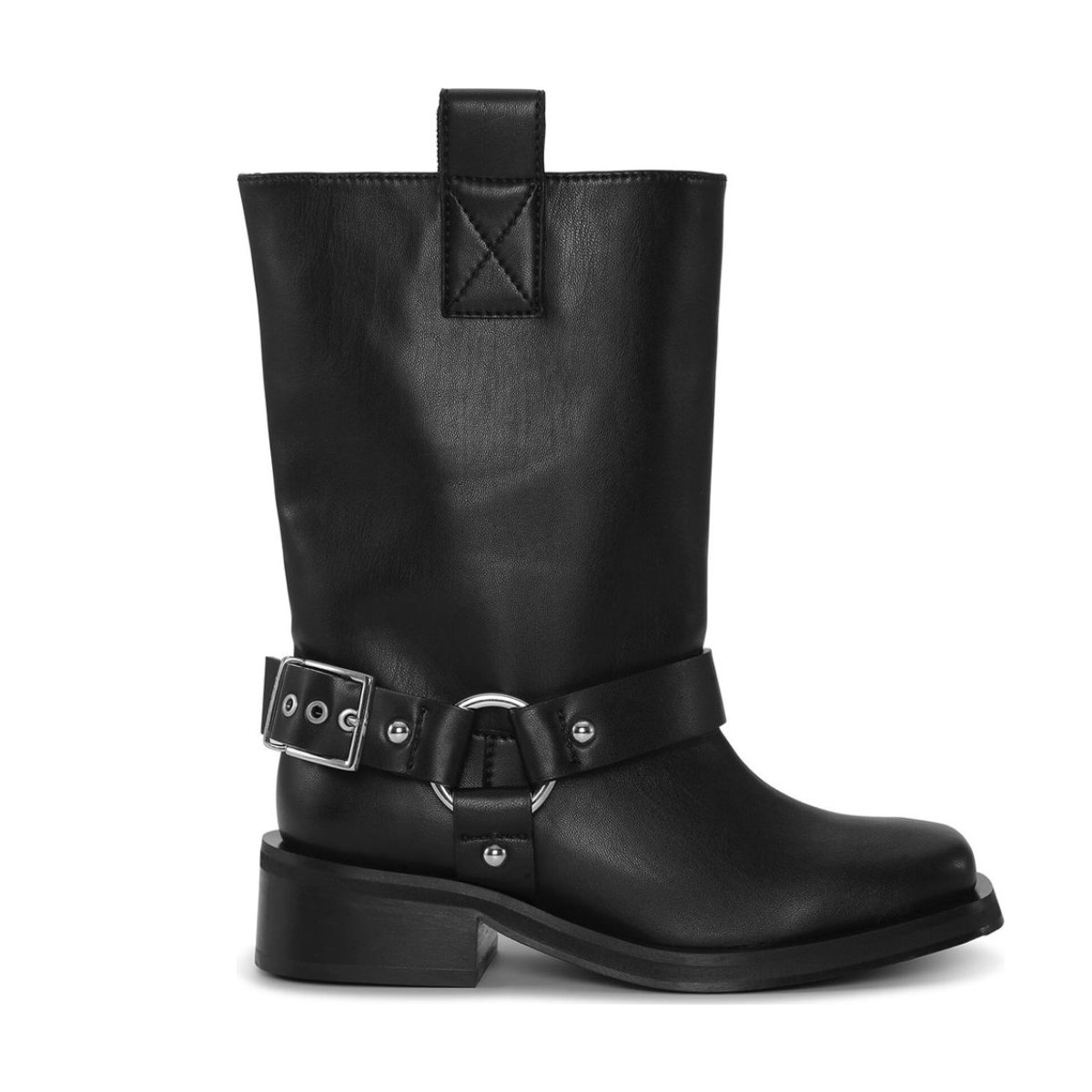 Ganni Black Mid Shaft Biker Boots