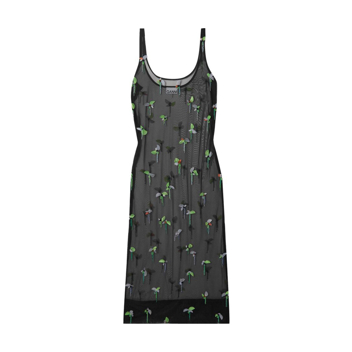 Ganni Embellished Recycled-Mesh Midi Dress