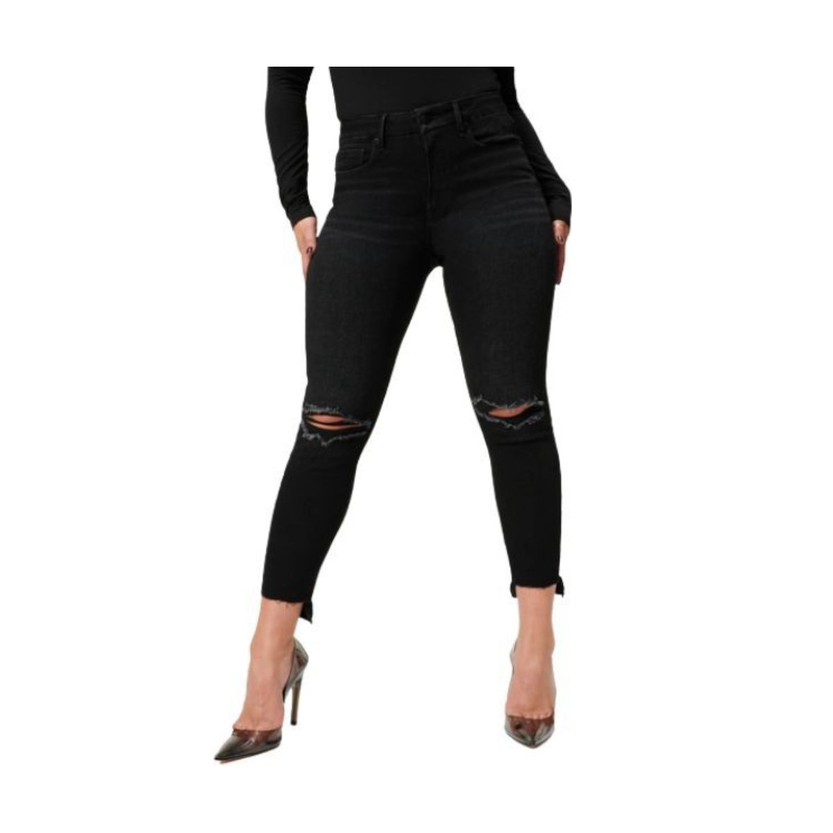 Good American Good Legs Crop Raw Step Hem in Black