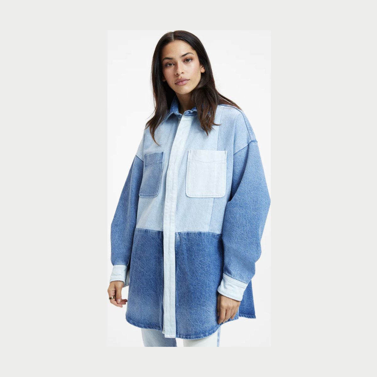 Good American Patchwork Denim Shacket