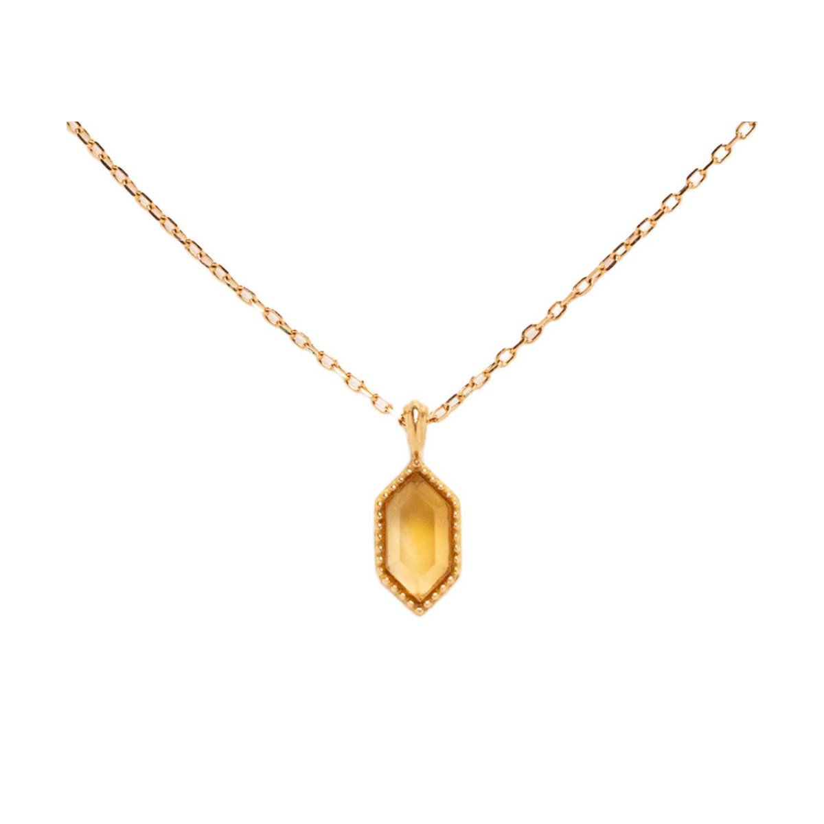 Harvest Moon Solid Gold Citrine Hexagon Necklace for Abundance
