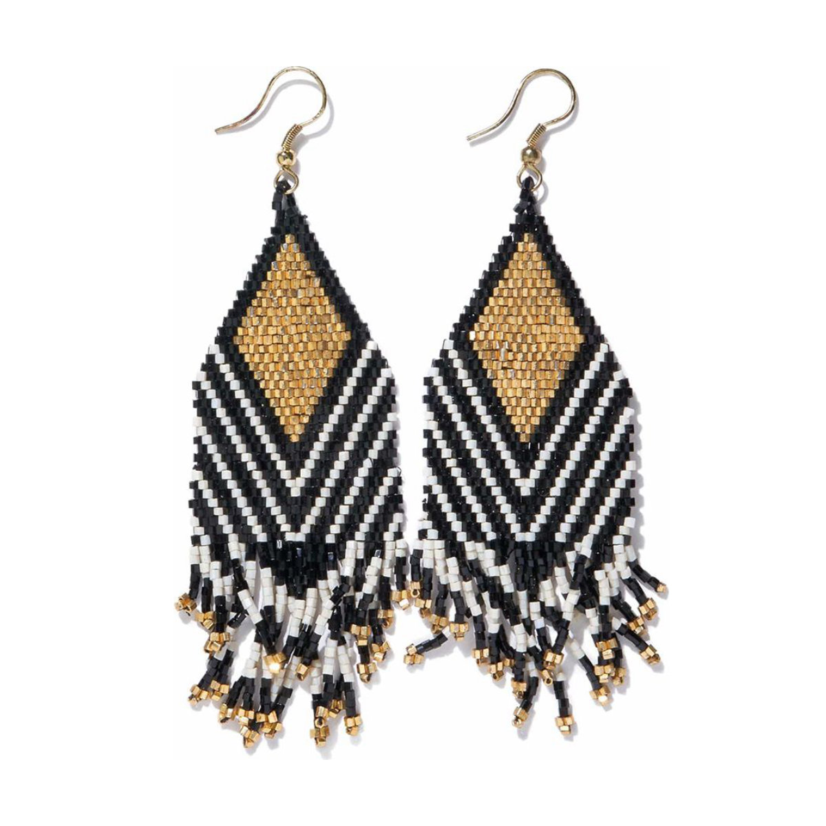 Ink & Alloy Dottie Diamond Angle Beaded Fringe Earrings
