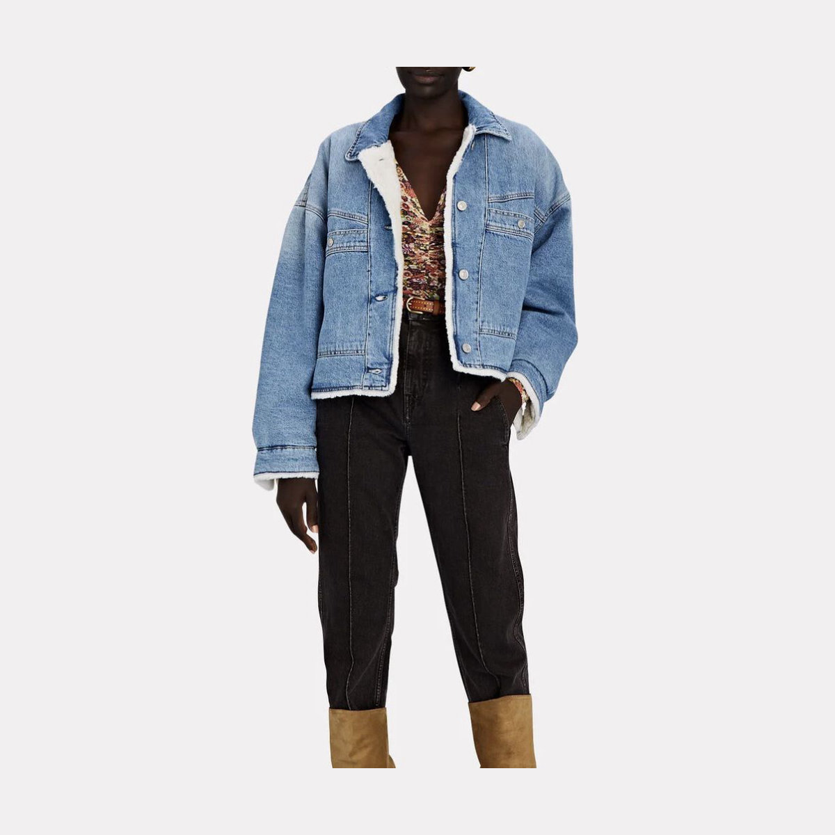 Isabel Marant Paoleta Faux Shearling-Lined Denim Jacket