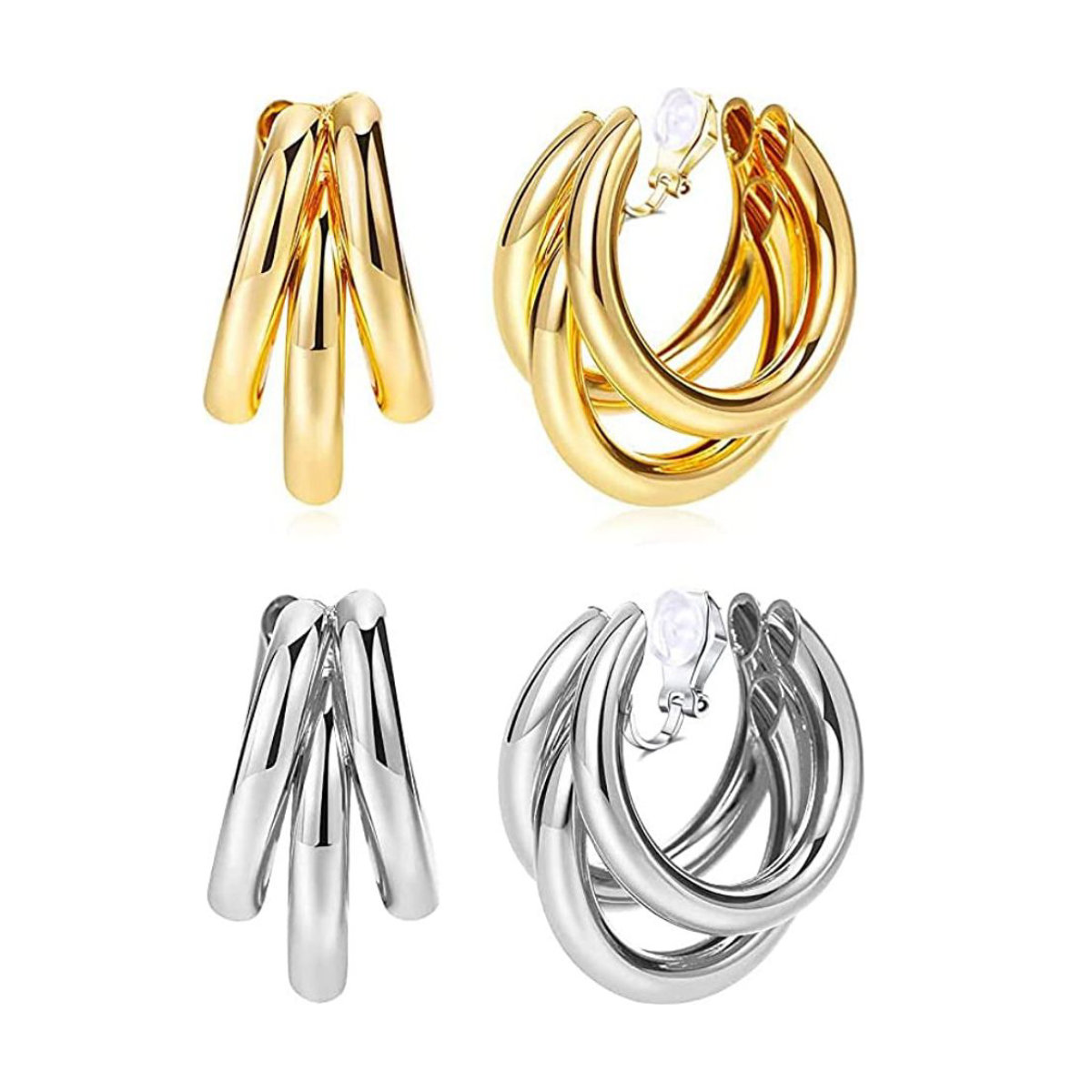 Jannisa 14K Gold Plated Hoop Clip on Earrings for Women