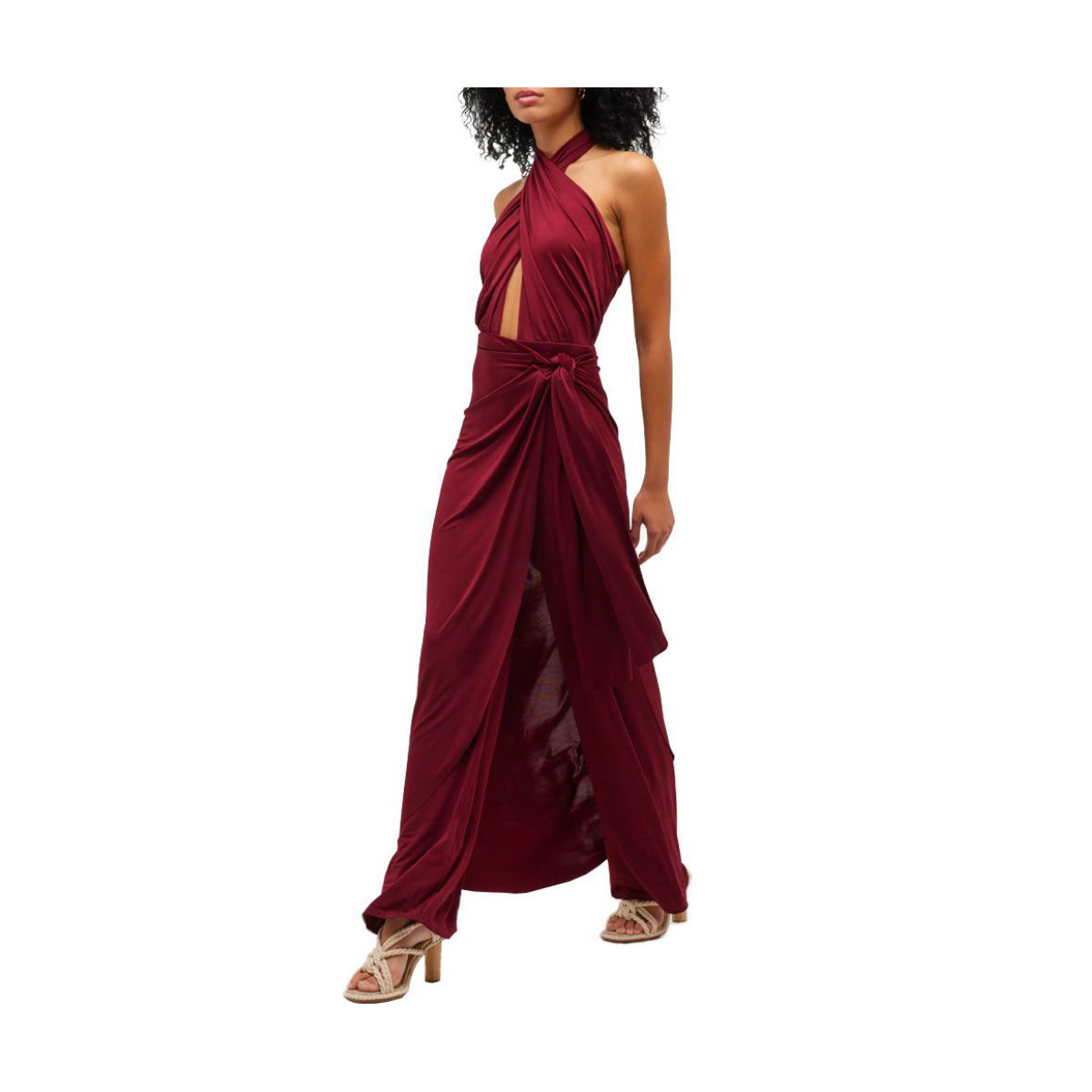 Johanna Ortiz Submerged Crossover-Halter Wide-Leg Jumpsuit