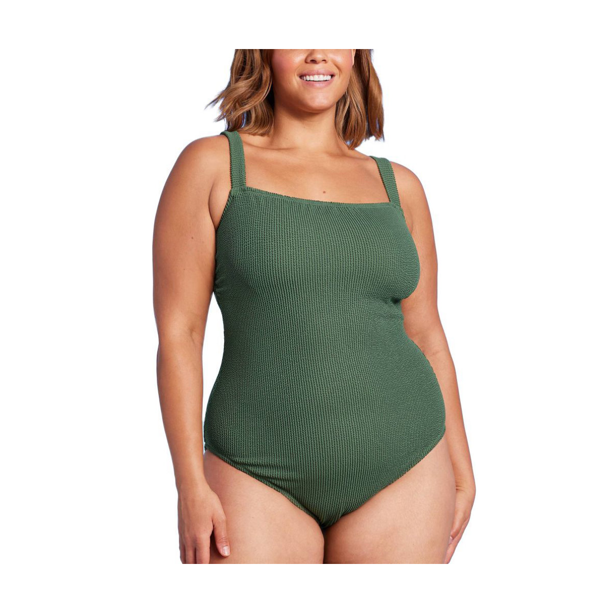 Kona Sol Women's Pucker Textured Square Neck One Piece Swimsuit