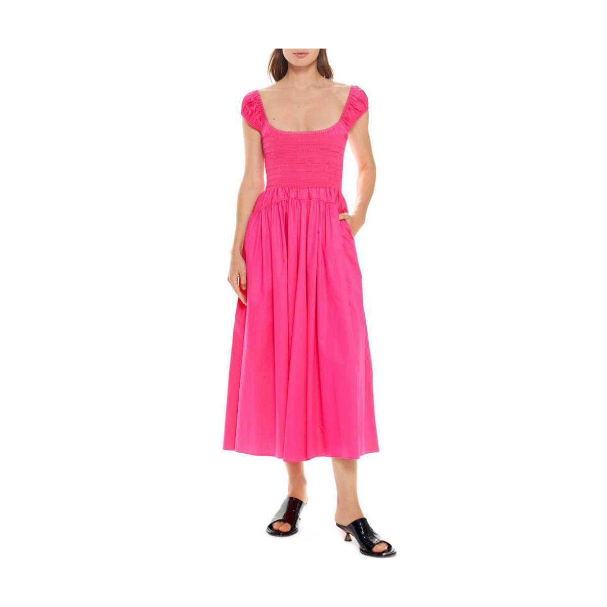 La Ligne Smock Bodice Cap Sleeve Cotton Dress