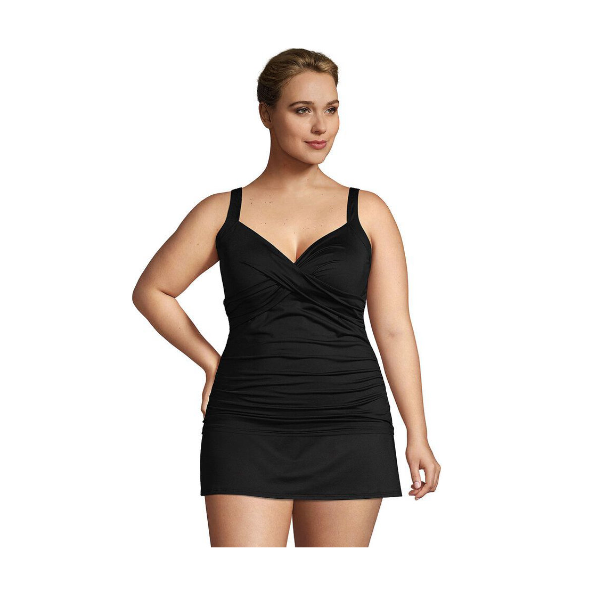 Land's End Women's Plus Size Chlorine Resistant V-Neck Wrap Underwire Tankini Swimsuit Top