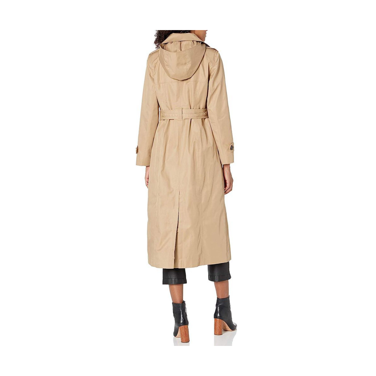 LONDON FOG Women's Single Breasted Long Trench Coat with Epaulettes and Belt