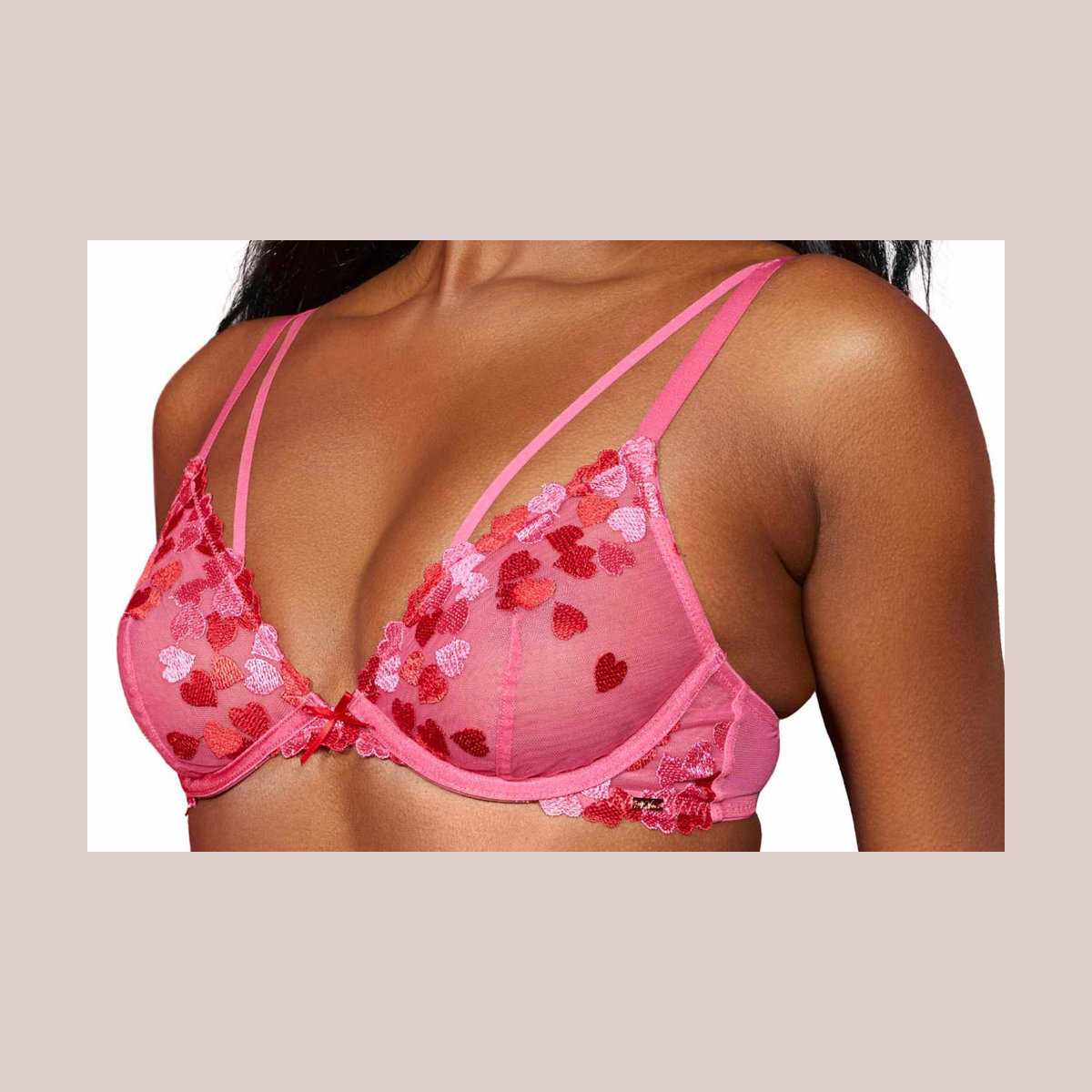Love, Vera Embroidered Heart Strappy Underwire Bra