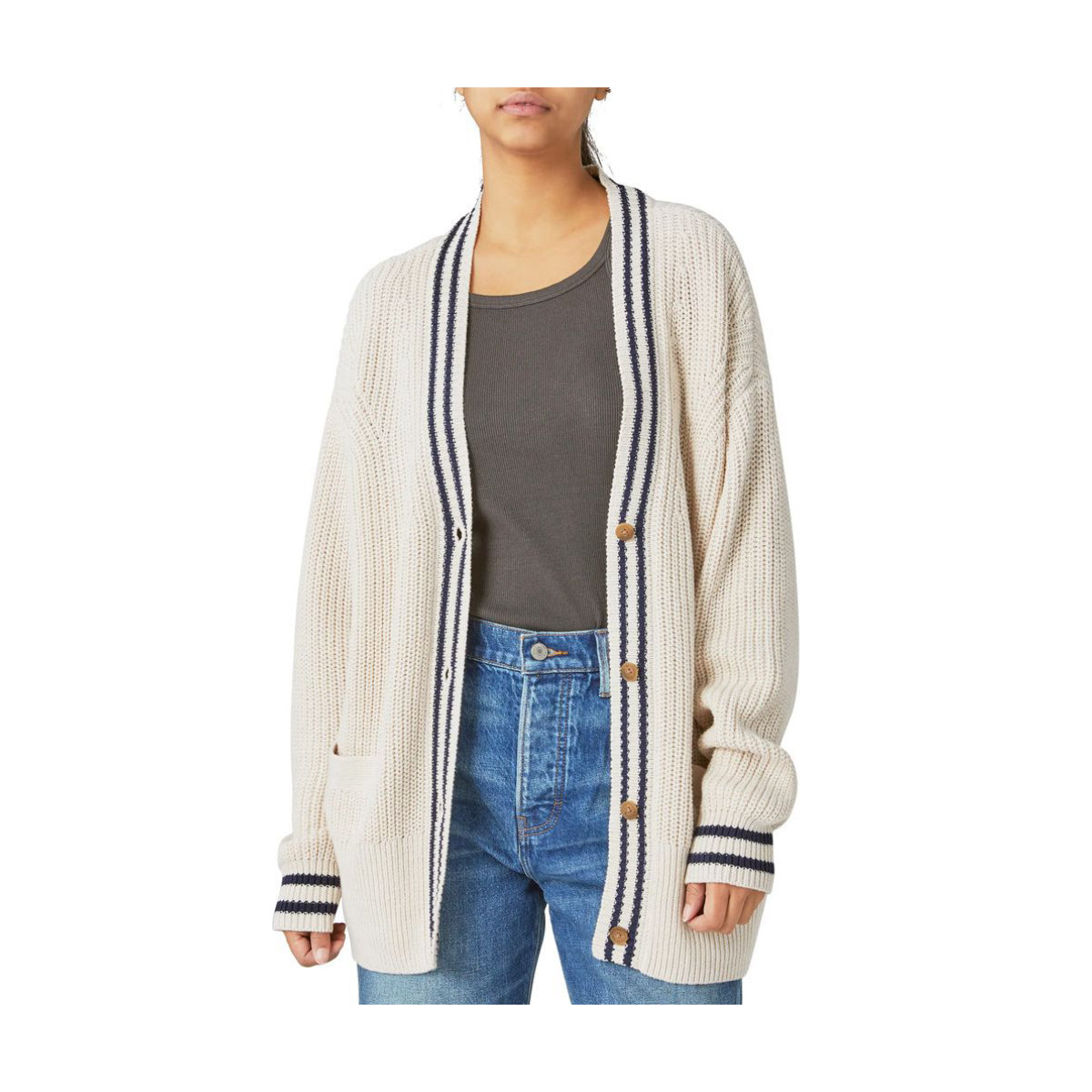 Lucky Brand Stripe Accent Varsity Cardigan