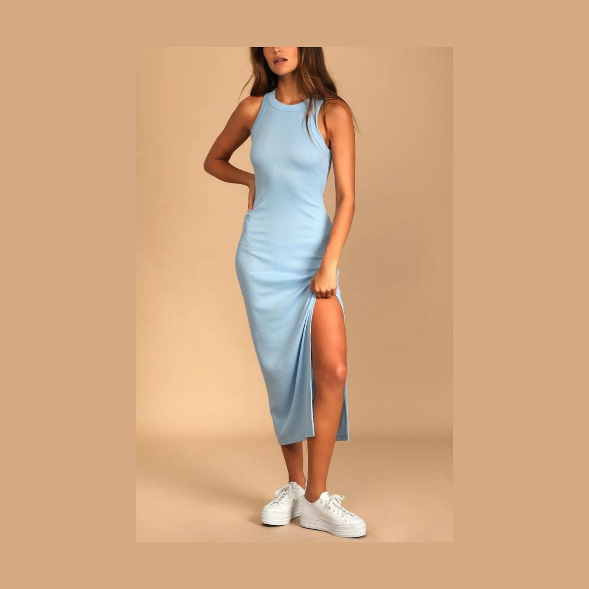 Lulus Betting Game Ribbed Sleeveless Midi Dress