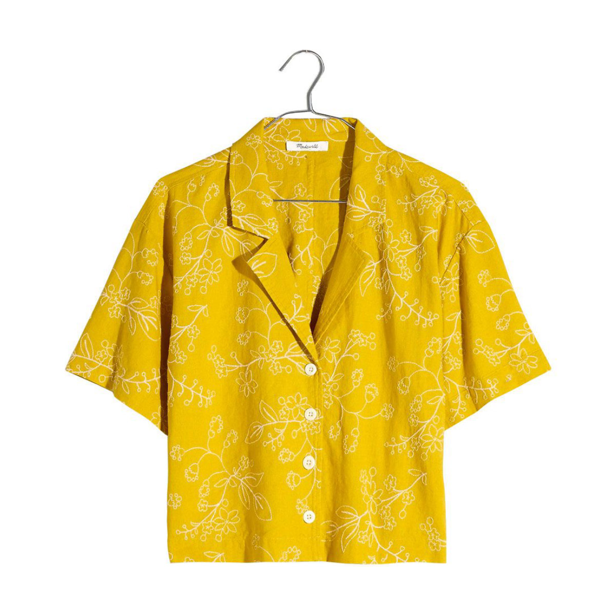 Madewell Embroidered Linen-Blend Resort Crop Shirt