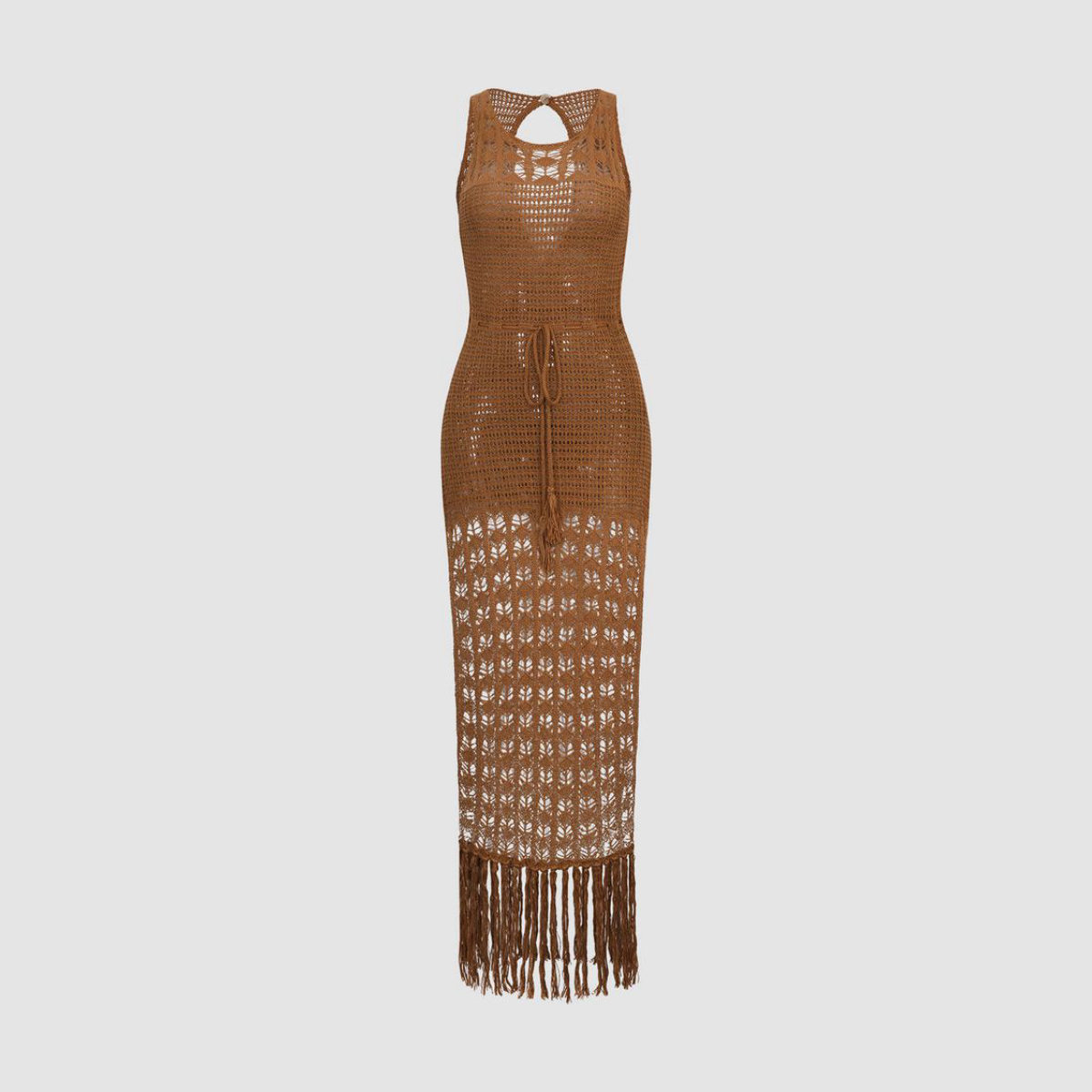 Micas Tassel Hem Crochet Knit Cover-Up Dress