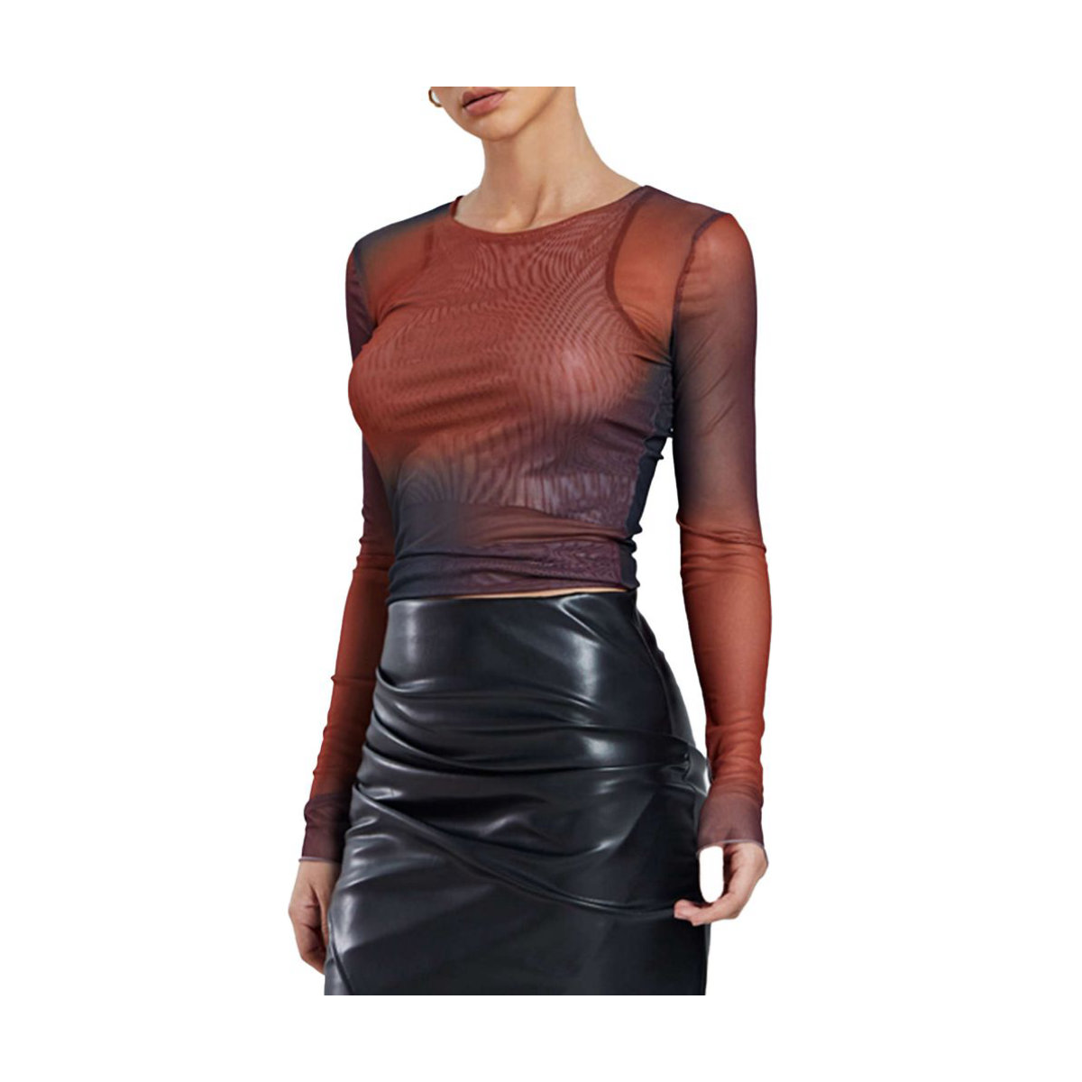 Micas Tie Dye Sheer Mesh Long Sleeve Top