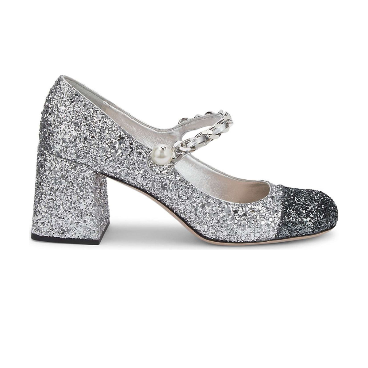 Miu Miu Glitter Mary Jane Cap Toe Pump