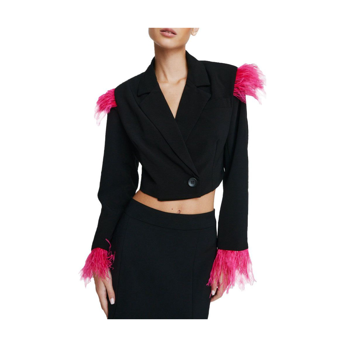 Nasty Gal Petite Feather Trim Cropped Blazer
