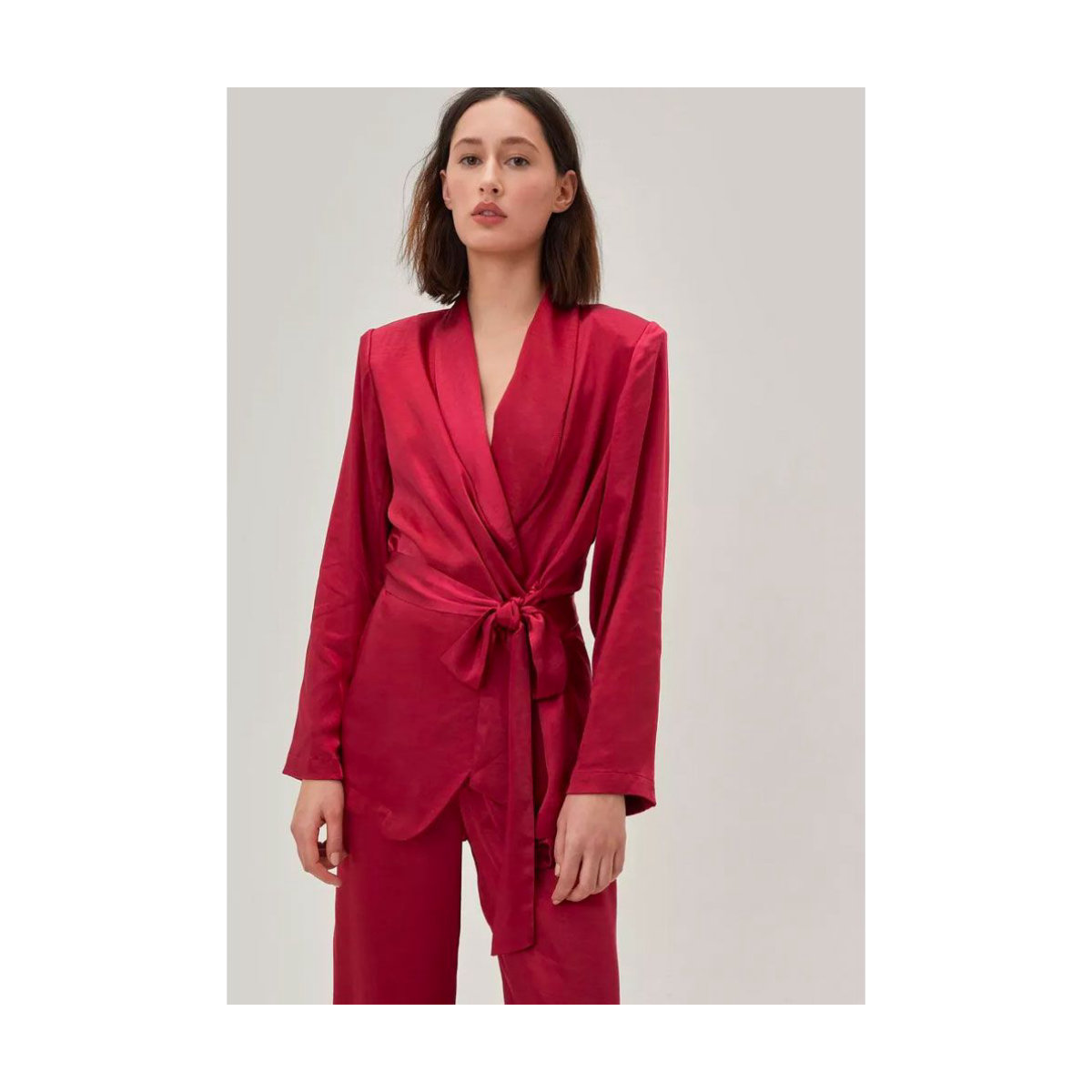 Nasty Gal Satin Longline Draped Wrap Front Blazer
