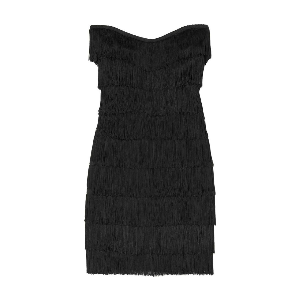 Norma Kamali Strapless Fringed Stretch Jersey Mini Dress