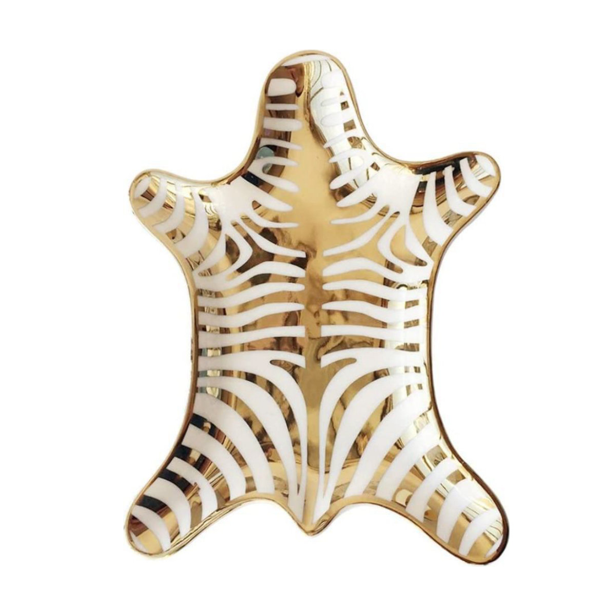 NUYKOUY Zebra Stripe Jewelry Tray Ceramic Dishes Plate Gilded